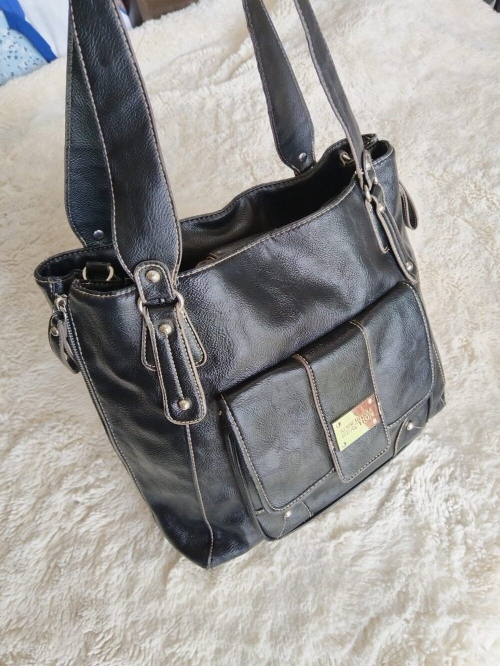 Kenneth Cole Reaction  Faux Leather Tote Shoulder Bag Multi Pocket Organizer